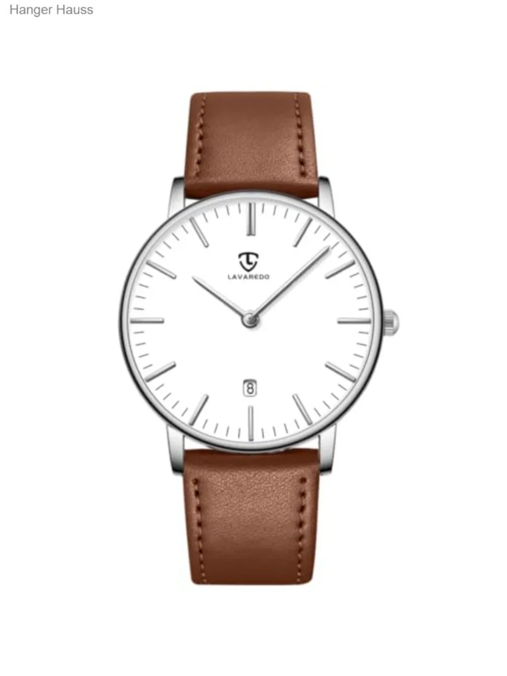 Minimalist Analog Watch with Date, Leather Strap, Ultra-Thin